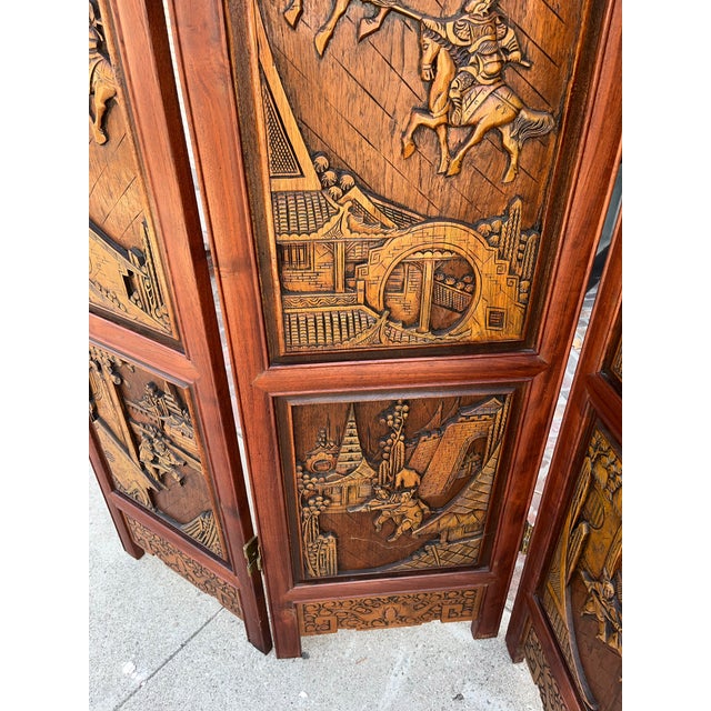 Wood Vintage Chinese Rosewood Carved Wood Room Divider Screen For Sale - Image 7 of 12