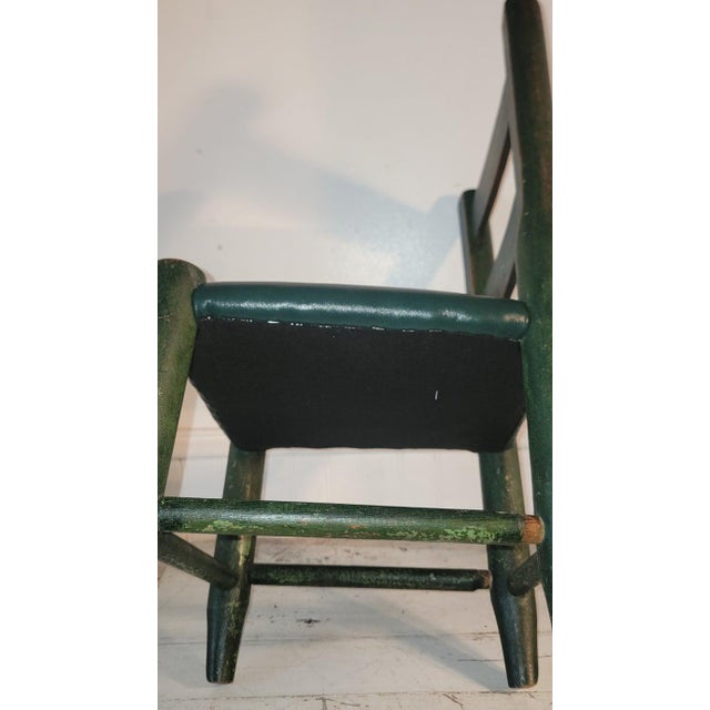 Mid 19th Century Green Painted Child's Ladder Back Chair W/Green Leather Seat Cushion For Sale In Los Angeles - Image 6 of 6