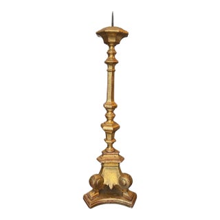 Antique Italian Giltwood Altar Pricket Candlestick For Sale