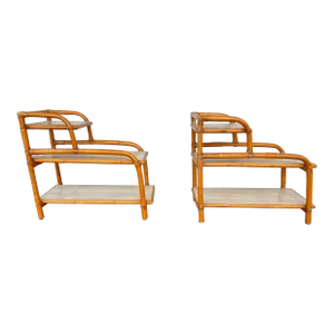 1950s Mid 20th Century 3 Tier Bent Bamboo Side Tables - A Pair