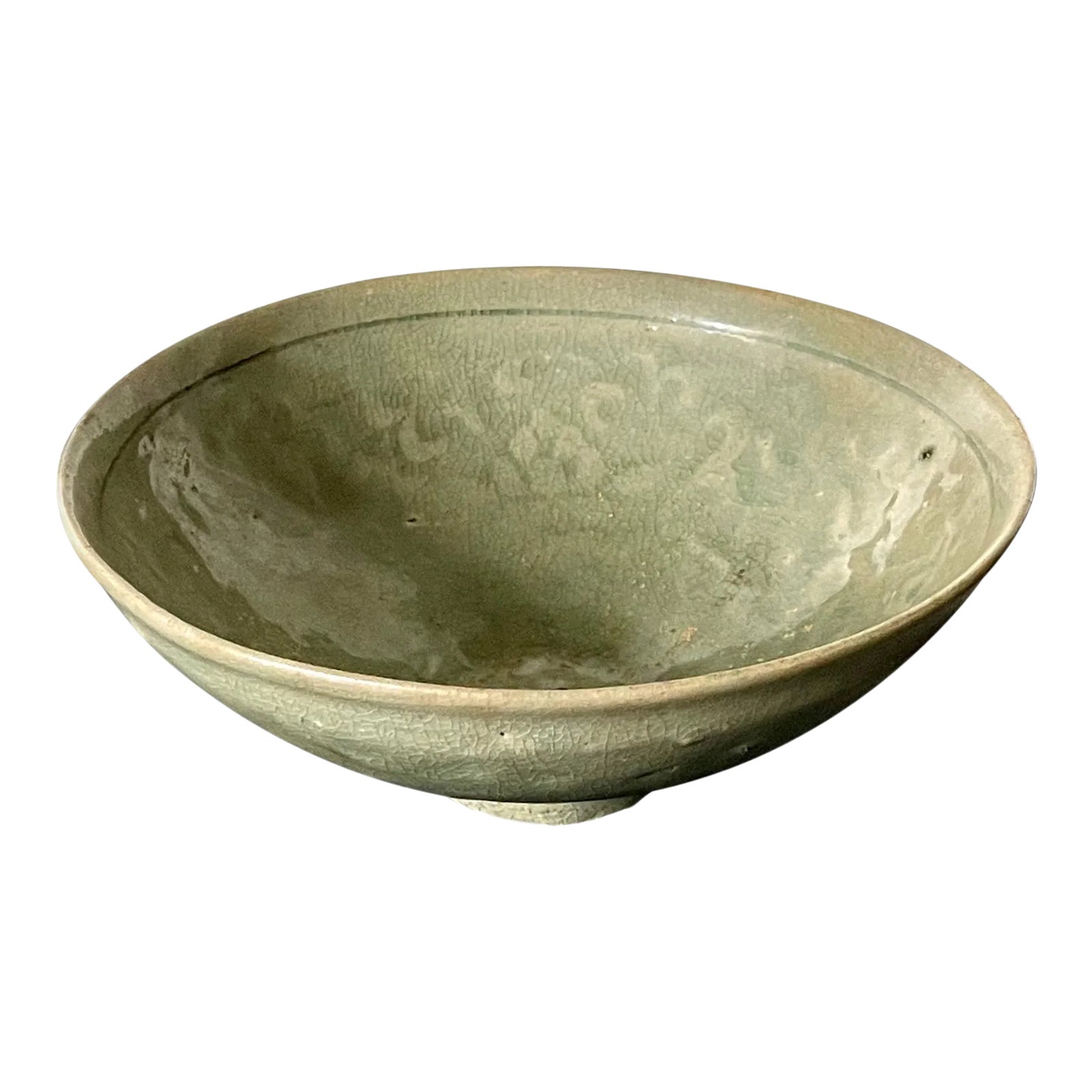 Antique Korean Ceramic Bowl with Incised Design | Chairish