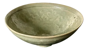 Antique Korean Ceramic Bowl with Incised Design