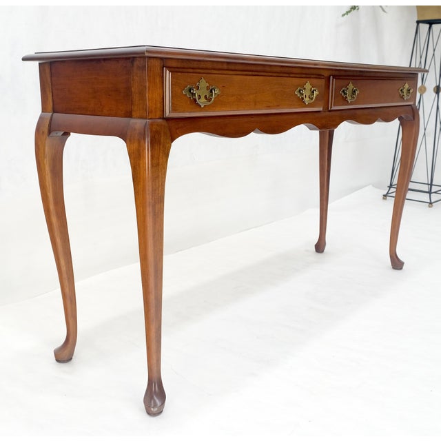 Late 20th Century Solid Cherry Queen An Style Two Drawers Low Profile Console Table MINT For Sale - Image 5 of 16