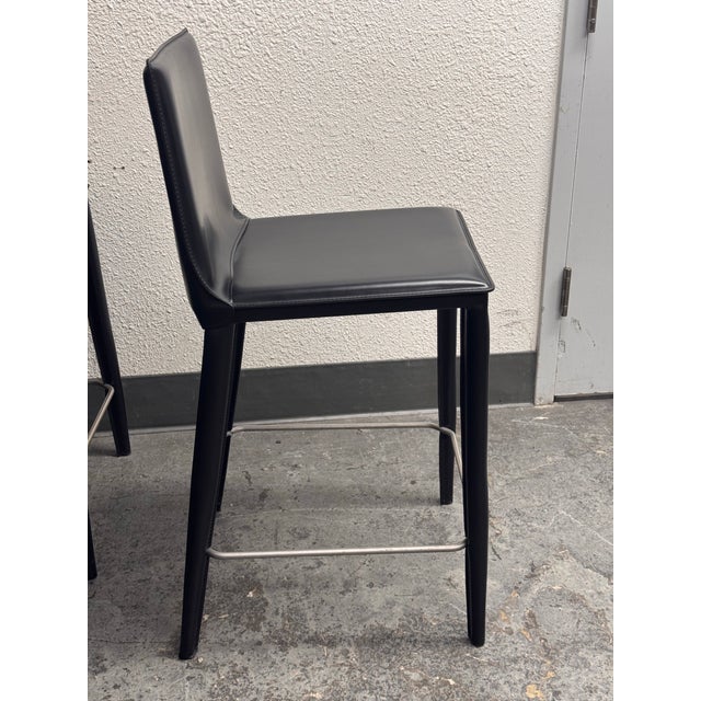 Animal Skin Frag for Design Within Reach Bottega Leather Counter Stools, Set of Six For Sale - Image 7 of 12