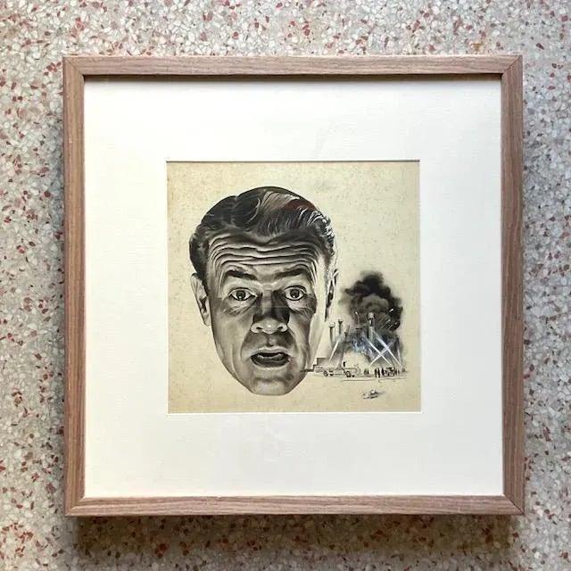Vintage MCM Signed Sci-Fi Male Portrait Ink Drawing For Sale - Image 12 of 13