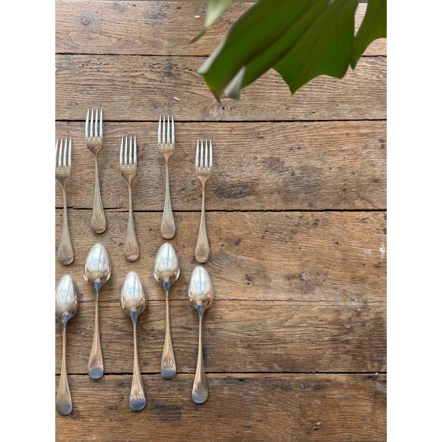 French Vintage Christofle Monogramed Silverplate Flatware, Forks & Spoons For Sale - Image 3 of 8