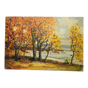 1938 Autumnal Coastal Landscape Signed Oil Painting