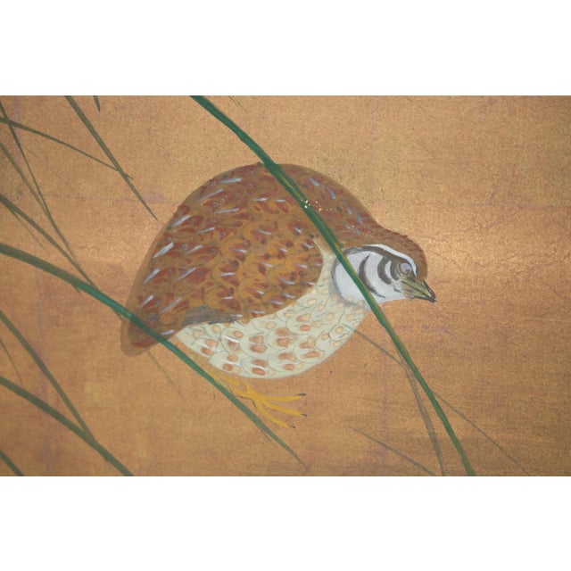 "Quails and Pampas Grass" by Koga, 1970s Showa Era Japanese Byobu Screen For Sale - Image 11 of 18