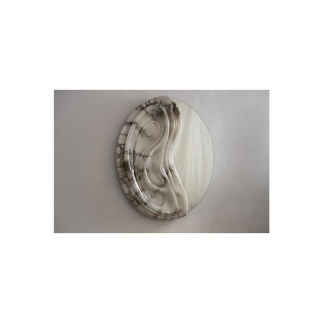 Fossil Moon Wall Mirror X in Alabaster & Glass Mirror by Amarist Studio For Sale - Image 6 of 8