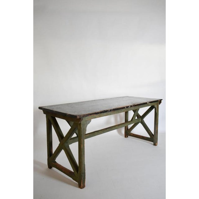 Marble trompe l'oeil console table, 1920s. Center table, dining table, kitchen table, console table made of patinated...