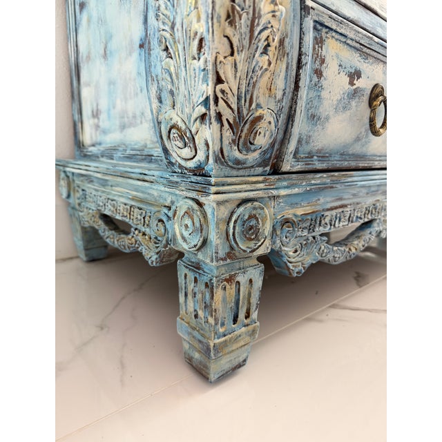 Maison Martine Coastal Blue Chest • Hand‑Refinished • 36” Artisan Dresser For Sale - Image 9 of 13