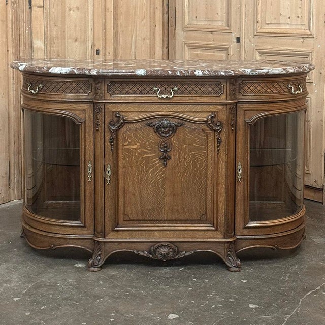 French Late 19th Century Liégeois Régence Style Oak Display Buffet With Rouge Griotte Breccia Marble Top For Sale - Image 3 of 18