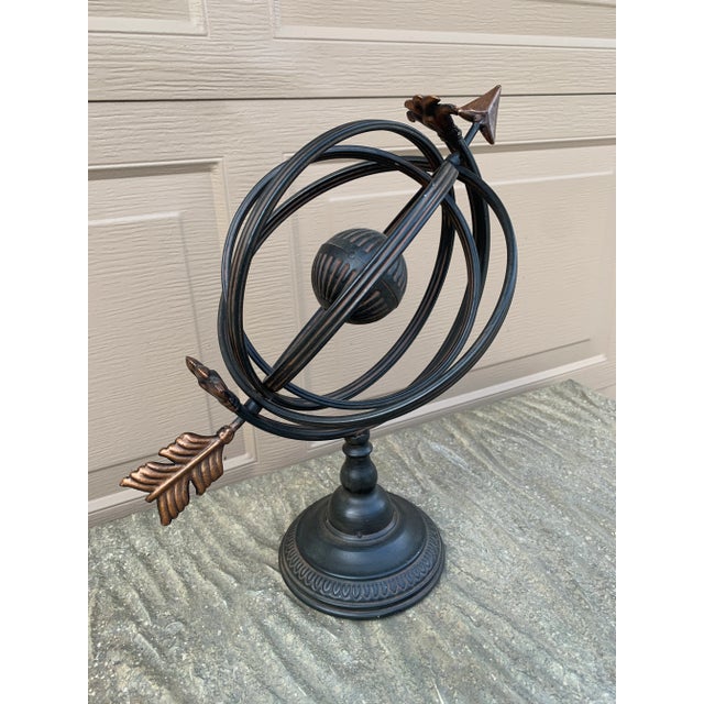 French Country Vintage Iron Armillary Sphere Sundial Garden Ornament, English Estate Outdoor Decor For Sale - Image 3 of 10