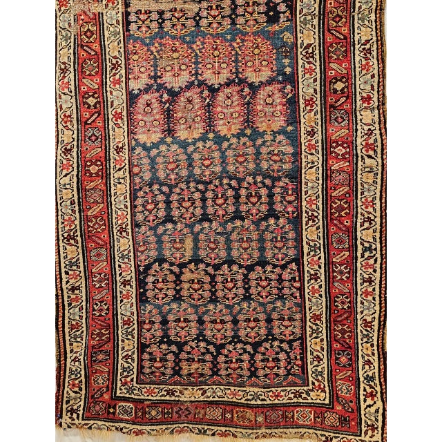 Navy Blue 19th Century Persian Bidjar Runner, Hand-Knotted Wool, Allover Paisley Pattern, Blue & Red, 3x9 For Sale - Image 8 of 14