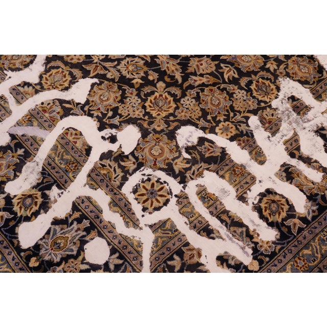 No Pile Persian Blue/Gold Wool Rug - 7'7'' X 11'1'' For Sale - Image 4 of 10
