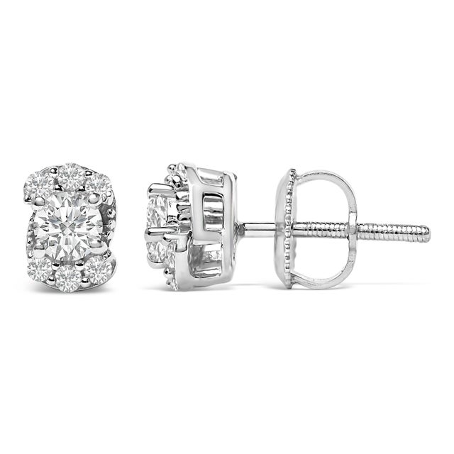 Contemporary Sterling Silver 1/3 Cttw Lab Grown Diamond Halo Swirl Stud Earrings For Sale - Image 3 of 5