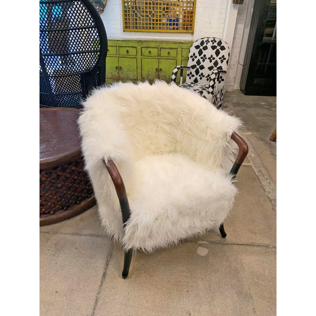 Wood White Faux Fur Arm Chair For Sale - Image 7 of 8
