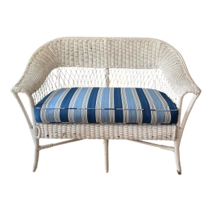 Art Deco Heywood Wakefield Lloyd Loom Antique Wicker Settee, 1920s