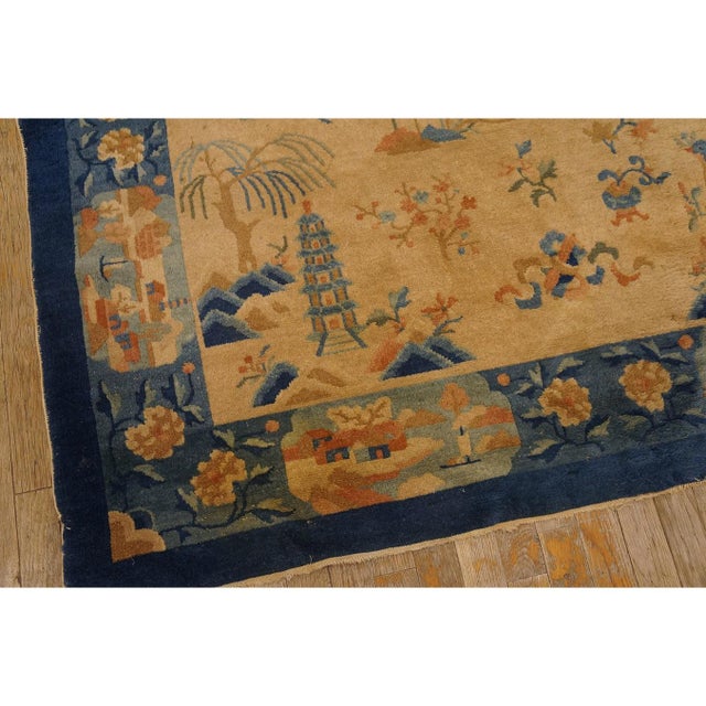 1920s 1920s Beige Field Floral Antique Pair of Chinese Peking Gallery Rug 5'3" X 9' 9" For Sale - Image 5 of 10