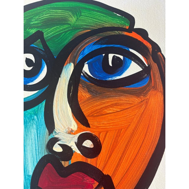 Contemporary Late 20th Century Original Peter Keil Abstract Portrait Acrylic Painting on Canvas For Sale - Image 3 of 5