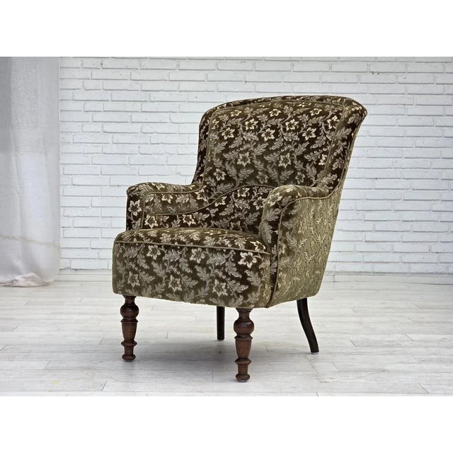 Wood Danish Green Velour and Ash Wood Armchair, 1950s For Sale - Image 7 of 16