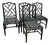 Set of 4 Vintage Black Laquer Chinese Chippendale Faux-Bamboo Dining Chairs For Sale