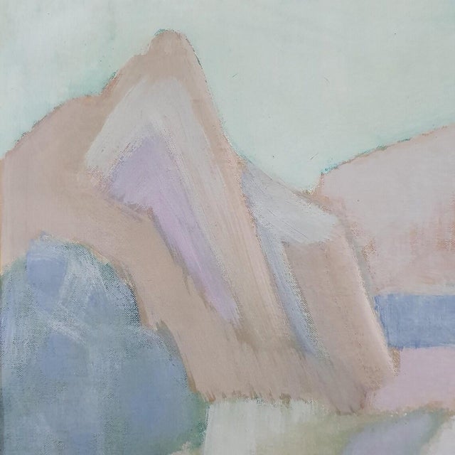 An original mid-century modernist oil painting on canvas, signed bia peterson. this serene piece features a beautifully...