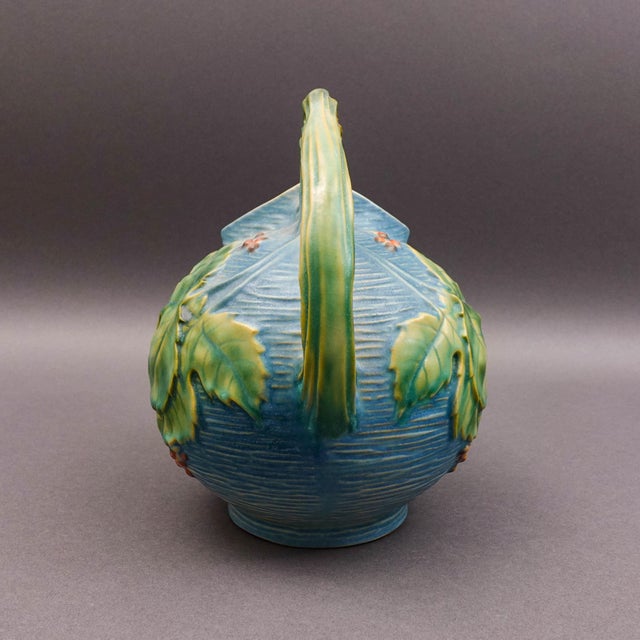 Roseville Pottery Vintage Roseville Usa #1325 Bushberry Blue Art Pottery Ice Lip Pitcher For Sale - Image 4 of 8