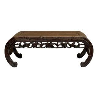 Dark Brown Flower Motif Apron Scroll Leg Low Kang Coffee Table For Sale