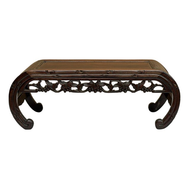 Dark Brown Flower Motif Apron Scroll Leg Low Kang Coffee Table For Sale