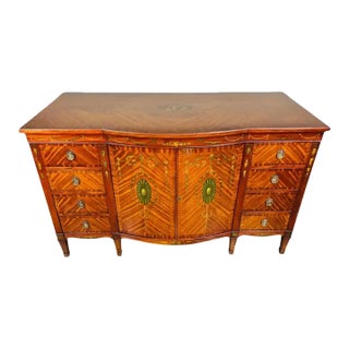 Fine Sheraton Revival Satinwood Adams Style Painted Bow Front Buffet Sideboard For Sale