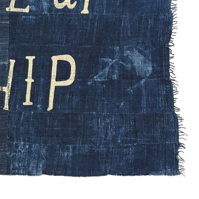 American Large Patchwork Indigo Flag, Don't Give Up the Ship, Unique For Sale - Image 3 of 4