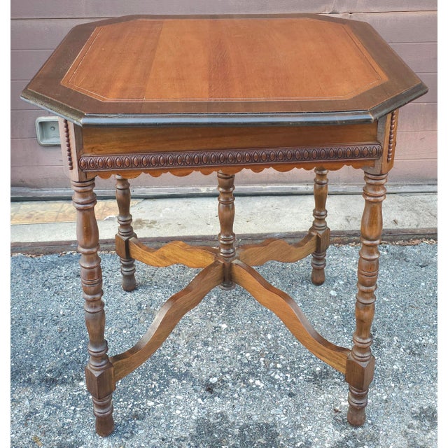 Early 20th Century Jacobean Style Banded Walnut Octogonal Side Table, Circa 1920s For Sale - Image 12 of 12