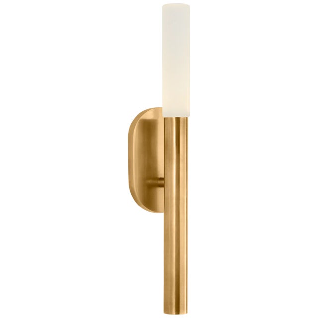 Kelly Wearstler for Visual Comfort Signature Rousseau Small Bath Sconce in Antique-Burnished Brass with Etched Crystal For Sale