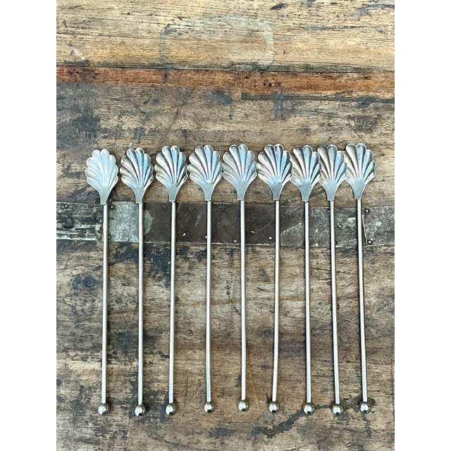 Vintage Clamshell Iced Tea Spoons - Set of 9 For Sale - Image 11 of 12