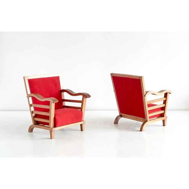 Set of French Oak & Elm Armchairs by Marguerite Dubuisson, 1947 For Sale - Image 4 of 10
