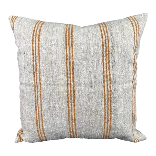 Turkish Hemp Pillow Cushion Natural Beige Rust Pillow Cushion Cover 24"x24" For Sale
