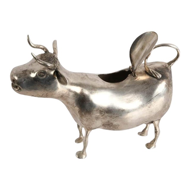Antique Dutch 930 Silver Figural Cow Creamer With Hinged Lid For Sale