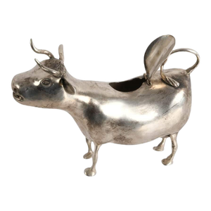 Antique Dutch 930 Silver Figural Cow Creamer With Hinged Lid