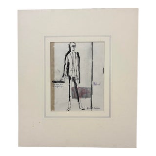 Original Vintage Abstract Ink Drawing of a Standing Man by Artist Michael Davies, 15 X 12.75” For Sale