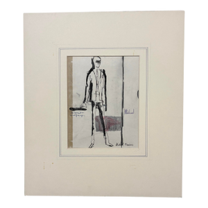 Original Vintage Abstract Ink Drawing of a Standing Man by Artist Michael Davies, 15 X 12.75”