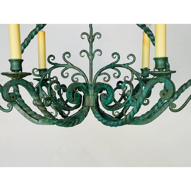 Wrought Iron Industrial Green Painted Chandelier, Circa 1930s For Sale - Image 11 of 11