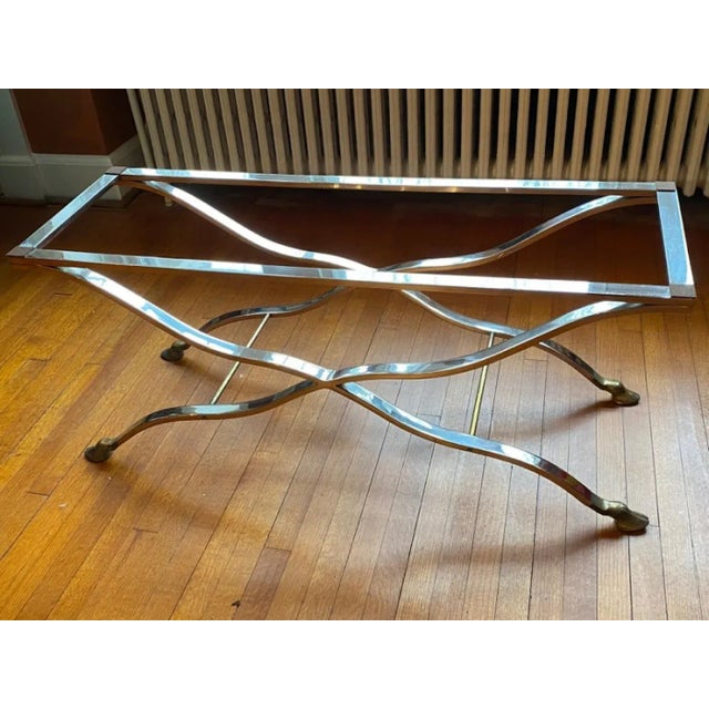 Maison Jansen 1970s Maison Jansen Nickel & Brass X Base Coffee Table For Sale - Image 4 of 9