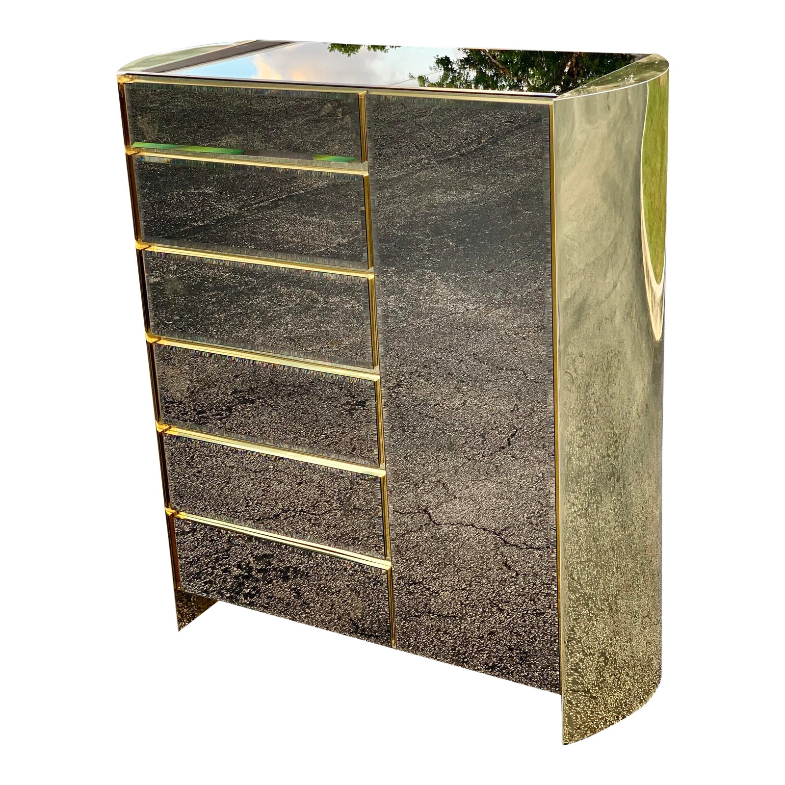 Vintage Ello Highboy Brass and Mirrored Glass Dresser Chairish