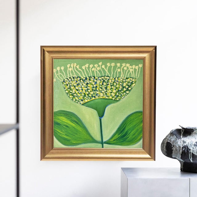 2020s Original Allium Flower Painting in Brushed Gold Frame, Oil on Canvas, 14.5" X 14.5" by Tatiana Duperault For Sale - Image 5 of 5