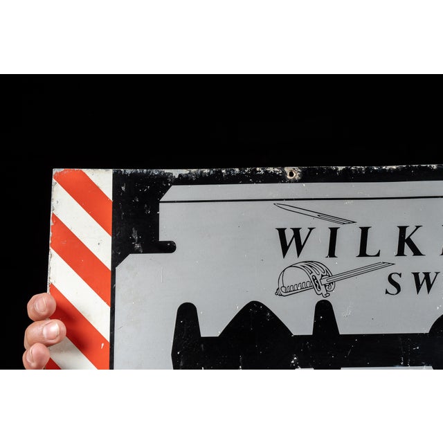 Vintage Wilkinson Sword Hairdresser Heavy Tin Litho Sign For Sale - Image 9 of 10