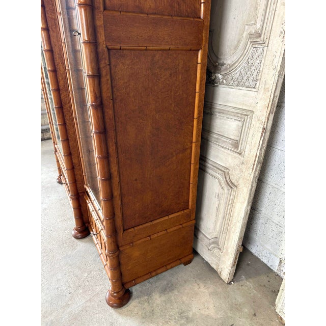 Brown Antique Faux Bamboo Wardrobe with Mirror, Late 19th Century For Sale - Image 8 of 18