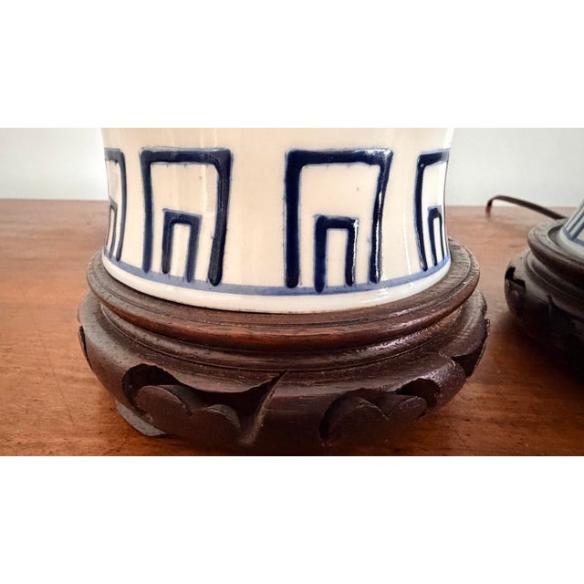 Blue Chinoiserie Blue and White Porcelain Vase Table Lamps For Sale - Image 8 of 12