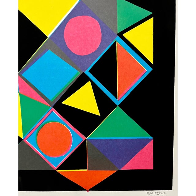 Attributed to Baladine, 1960's Baladine Op Art KInetic Screenprint Lithograph Vibrant Mod Neon Colors For Sale - Image 4 of 6