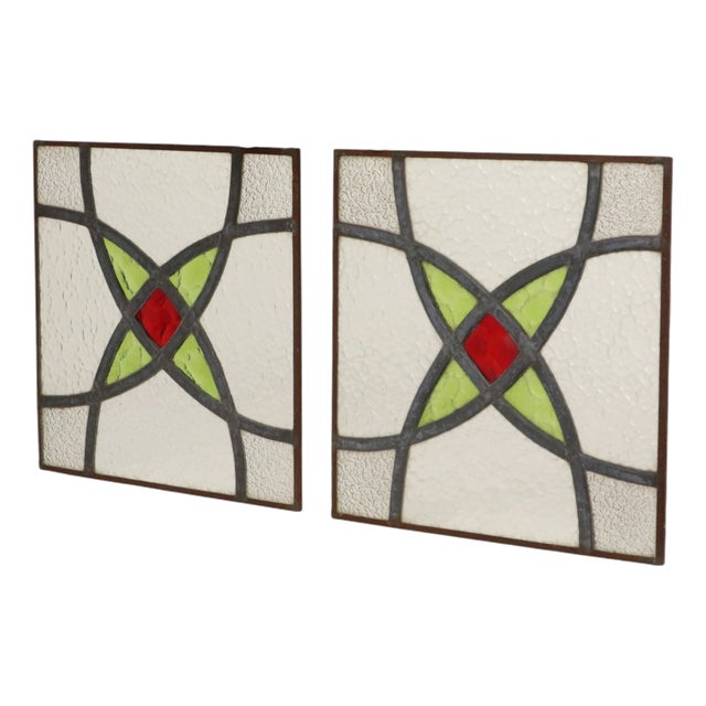 Art Deco Geometric Stained Glass Windows, Set of 2 For Sale